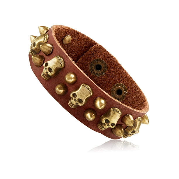 Brown Fashion Jewelry ~ Skull Halloween Leatherette Band Bracelet 